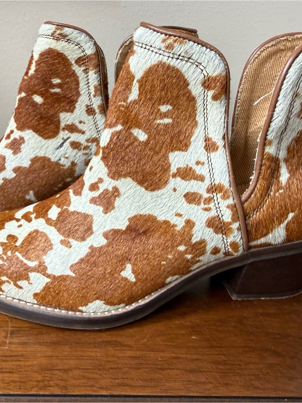Myra Bag Brown & White Cowhide Pointed Ankle Booties - Picture 3 of 11